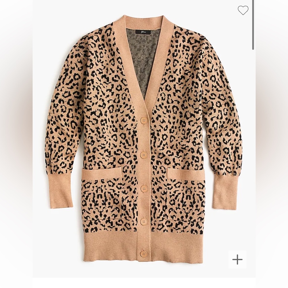 J.Crew V Neck Cardigan Sweater in Leopard Jacquard